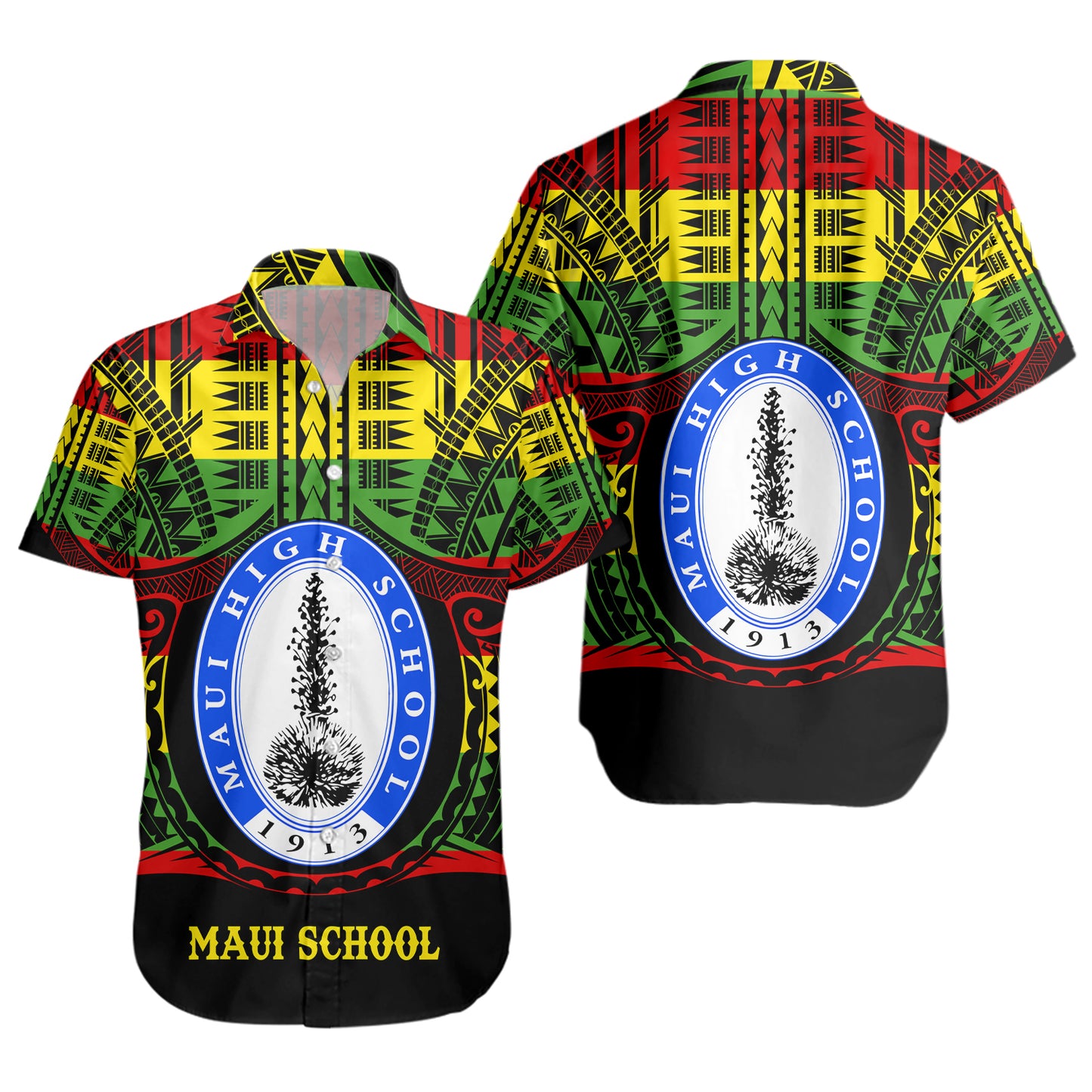 Hawaii Short Sleeve Shirt Maui High School Reggae Color Polynesian