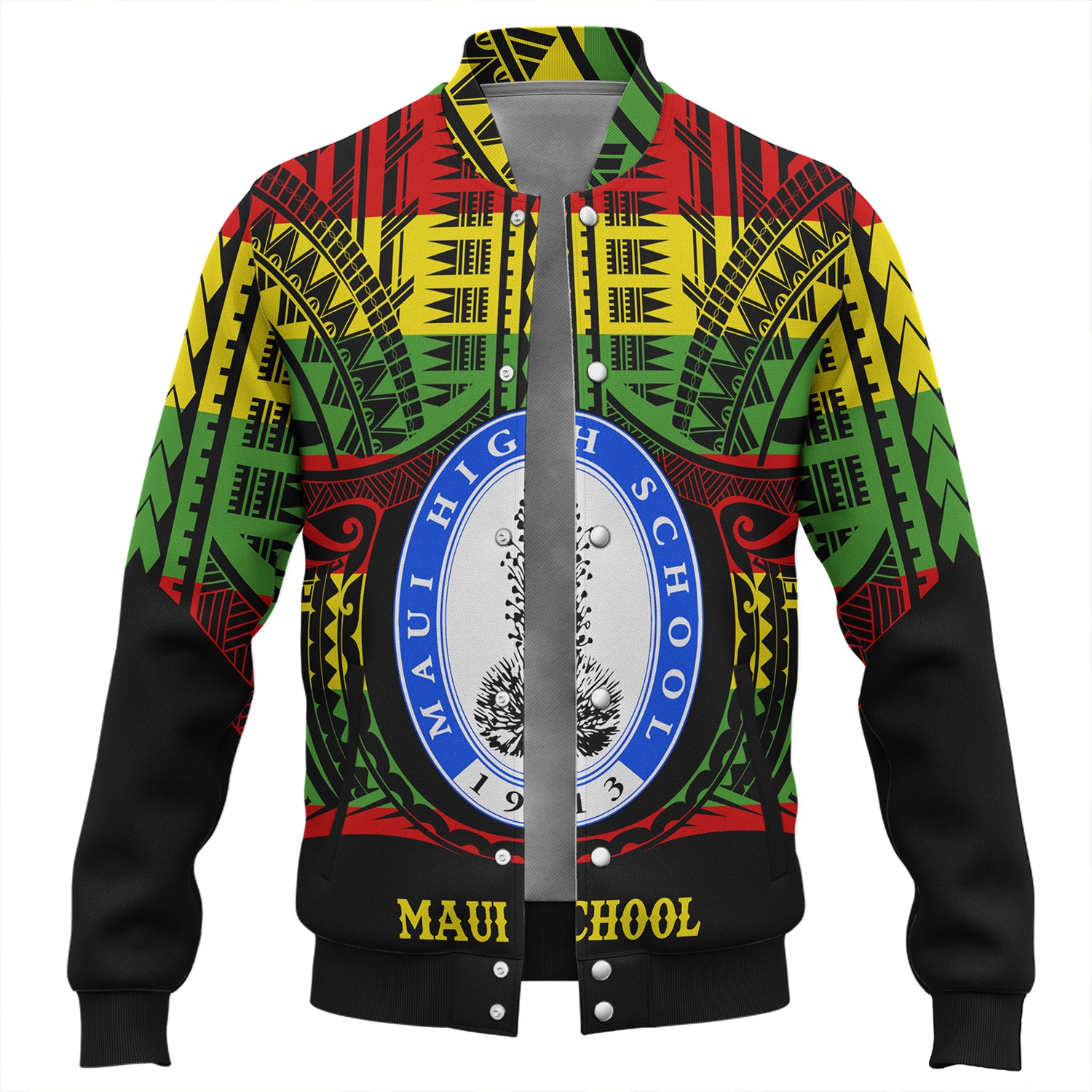 Hawaii Baseball Jacket Maui High School Reggae Color Polynesian