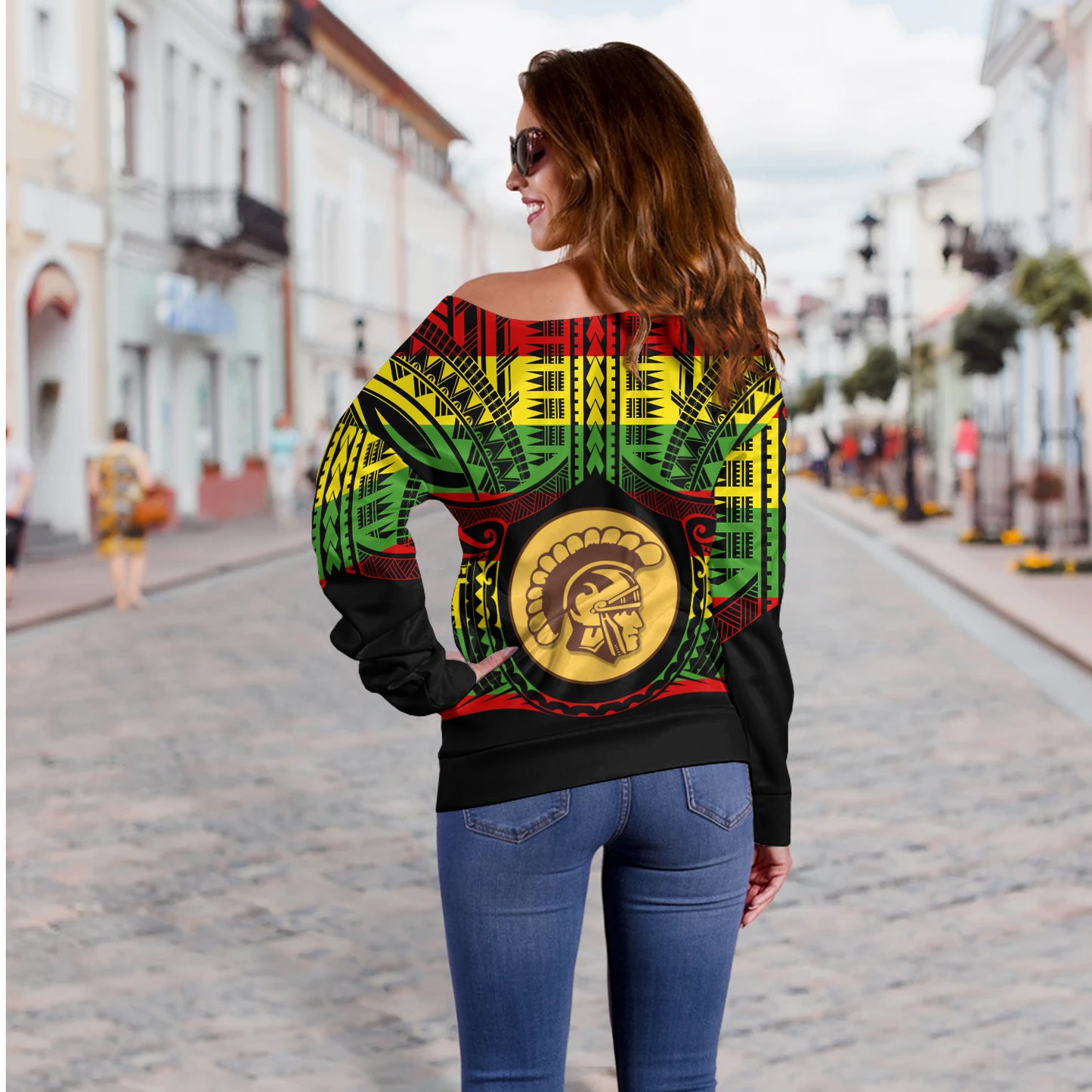 Hawaii Off Shoulder Sweatshirt Mililani High School Reggae Color Polynesian
