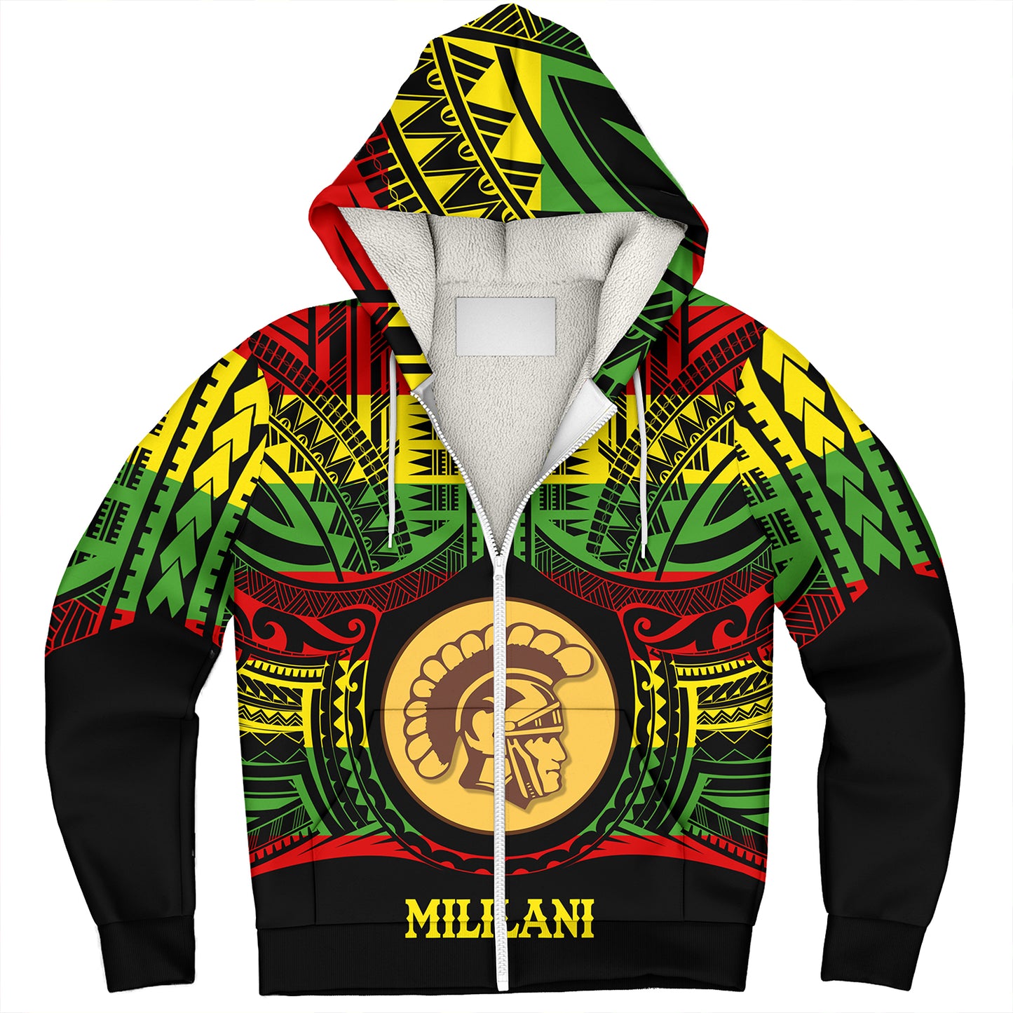 Hawaii Sherpa Hoodie Mililani High School Reggae Color Polynesian