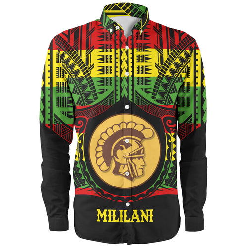 Hawaii Long Sleeve Shirt Mililani High School Reggae Color Polynesian