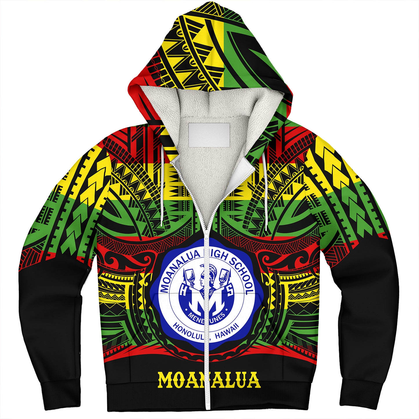 Hawaii Sherpa Hoodie Moanalua High School Reggae Color Polynesian
