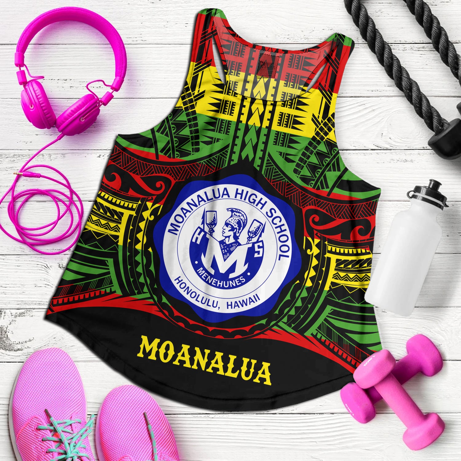 Hawaii Women Tank Moanalua High School Reggae Color Polynesian