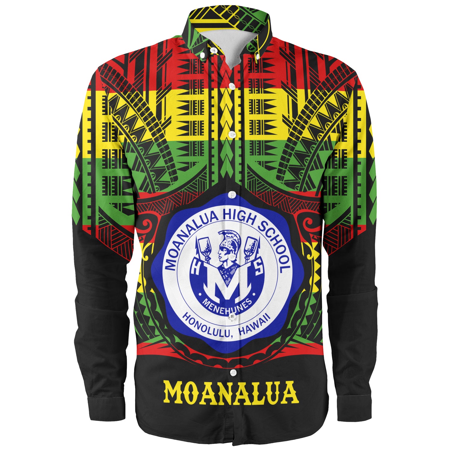 Hawaii Long Sleeve Shirt Moanalua High School Reggae Color Polynesian