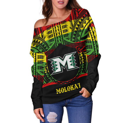 Hawaii Off Shoulder Sweatshirt Moloka'i High School Reggae Color Polynesian
