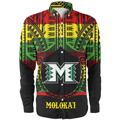 Hawaii Long Sleeve Shirt Moloka'i High School Reggae Color Polynesian