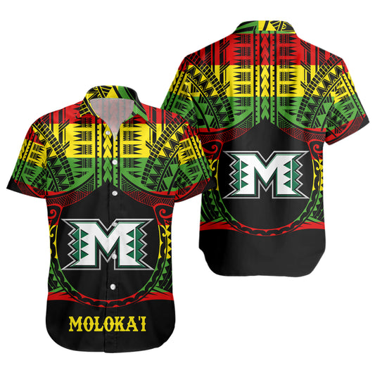 Hawaii Short Sleeve Shirt Moloka'i High School Reggae Color Polynesian