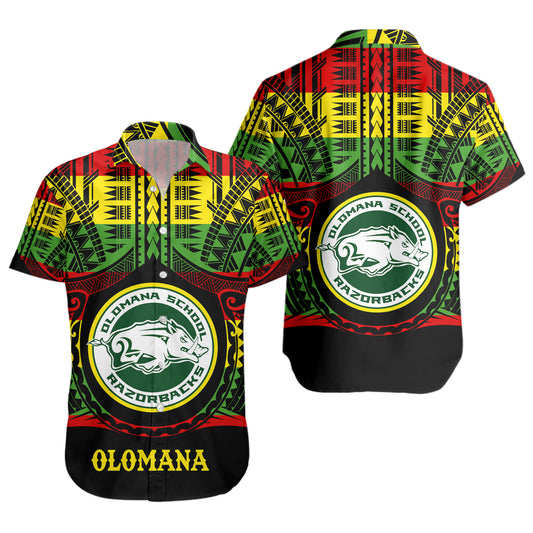 Hawaii Short Sleeve Shirt Olomana High School Reggae Color Polynesian