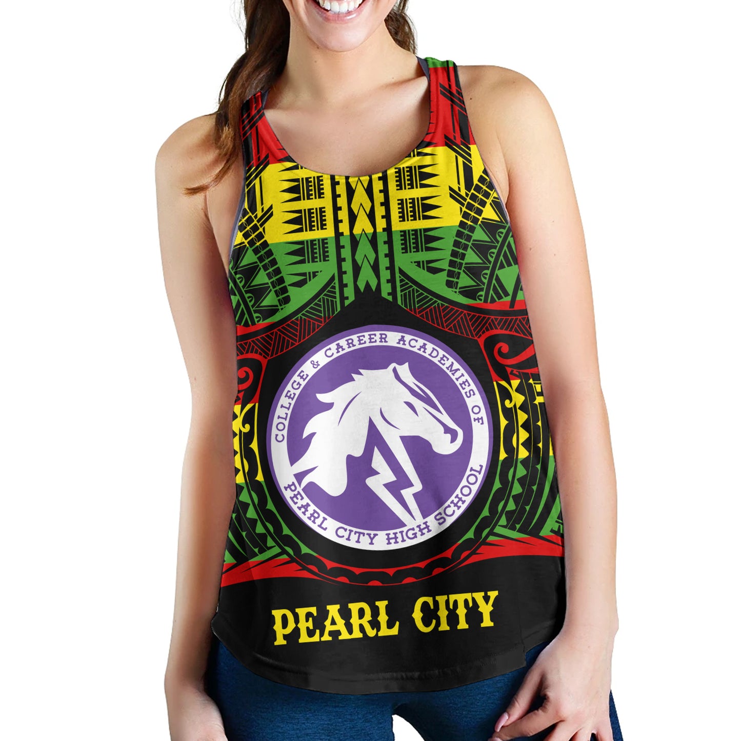Hawaii Women Tank Pearl City High School Reggae Color Polynesian