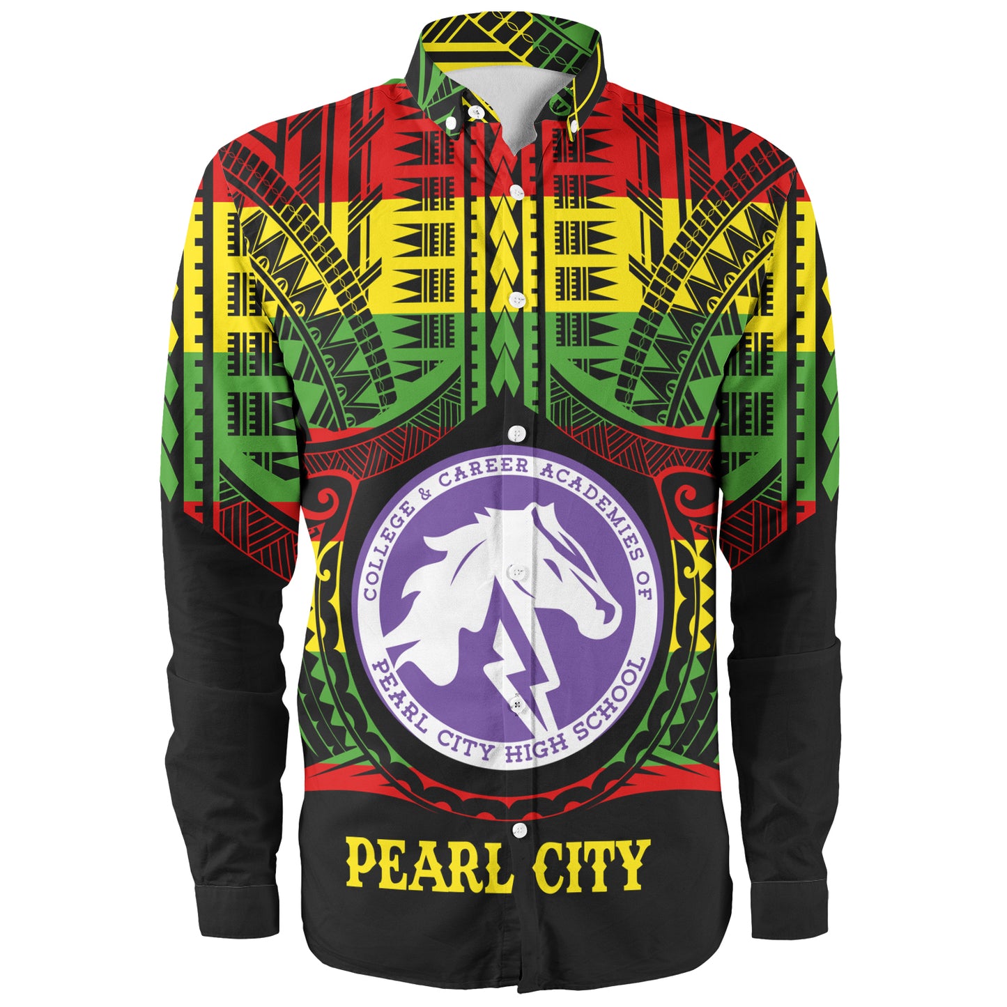 Hawaii Long Sleeve Shirt Pearl City High School Reggae Color Polynesian