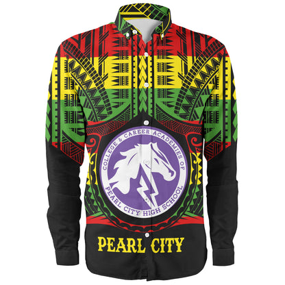 Hawaii Long Sleeve Shirt Pearl City High School Reggae Color Polynesian