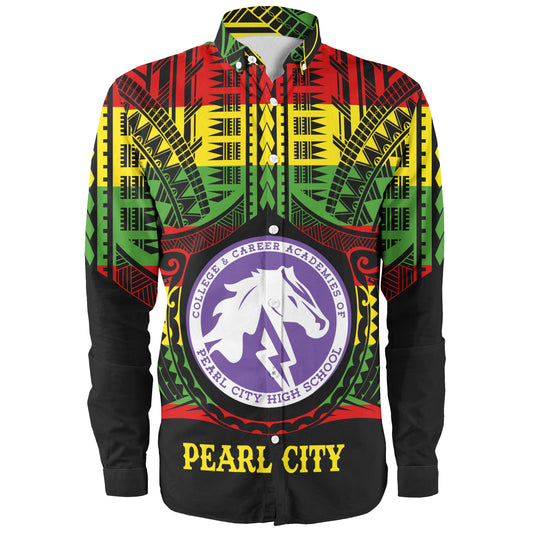 Hawaii Long Sleeve Shirt Pearl City High School Reggae Color Polynesian