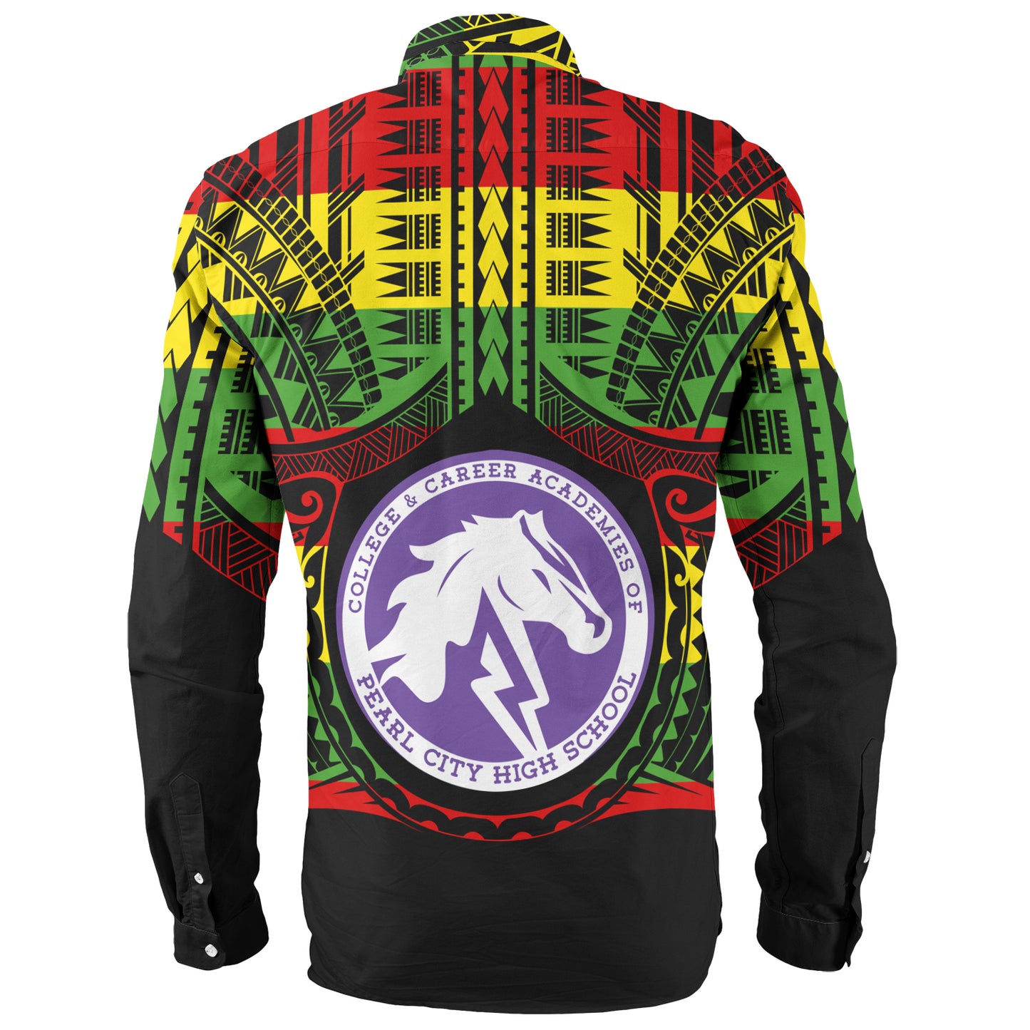 Hawaii Long Sleeve Shirt Pearl City High School Reggae Color Polynesian