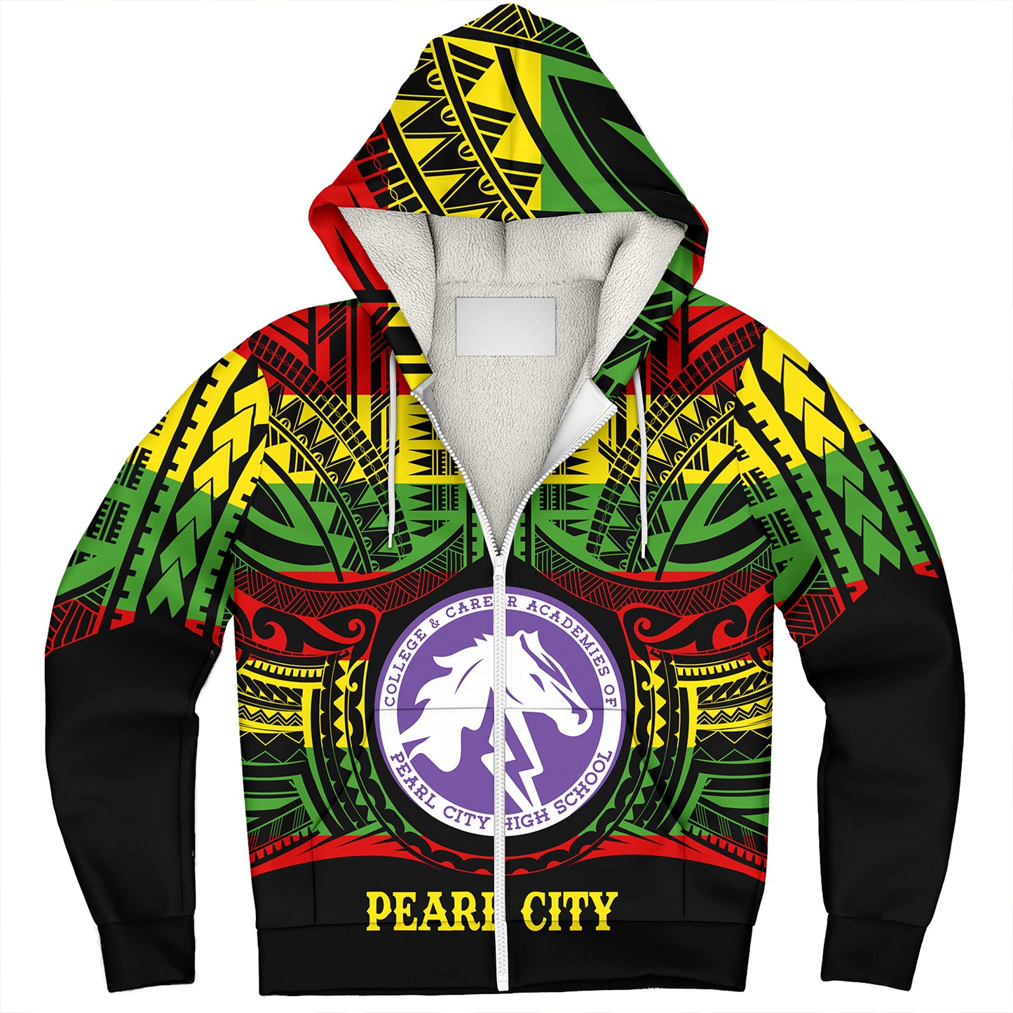 Hawaii Sherpa Hoodie Pearl City High School Reggae Color Polynesian