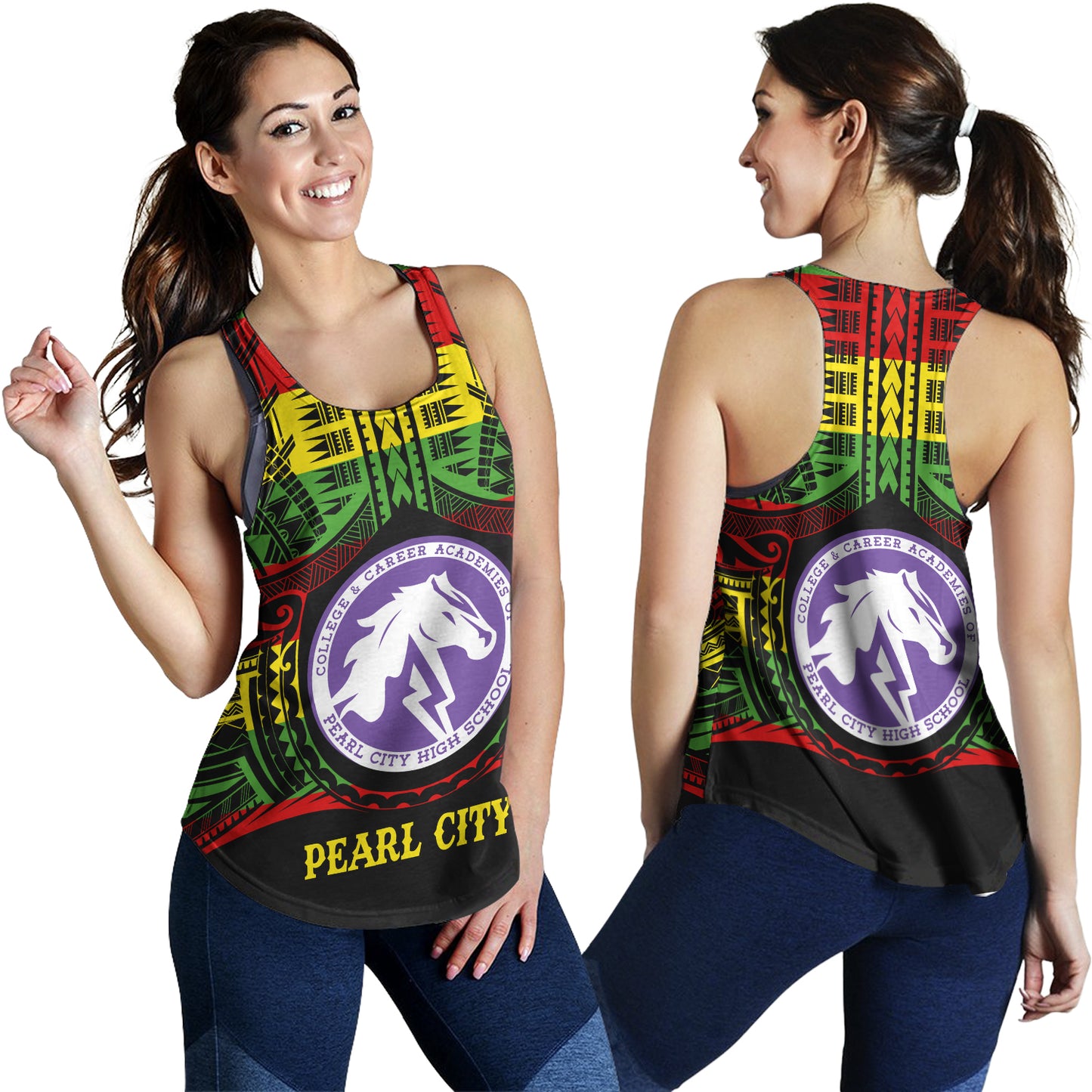 Hawaii Women Tank Pearl City High School Reggae Color Polynesian