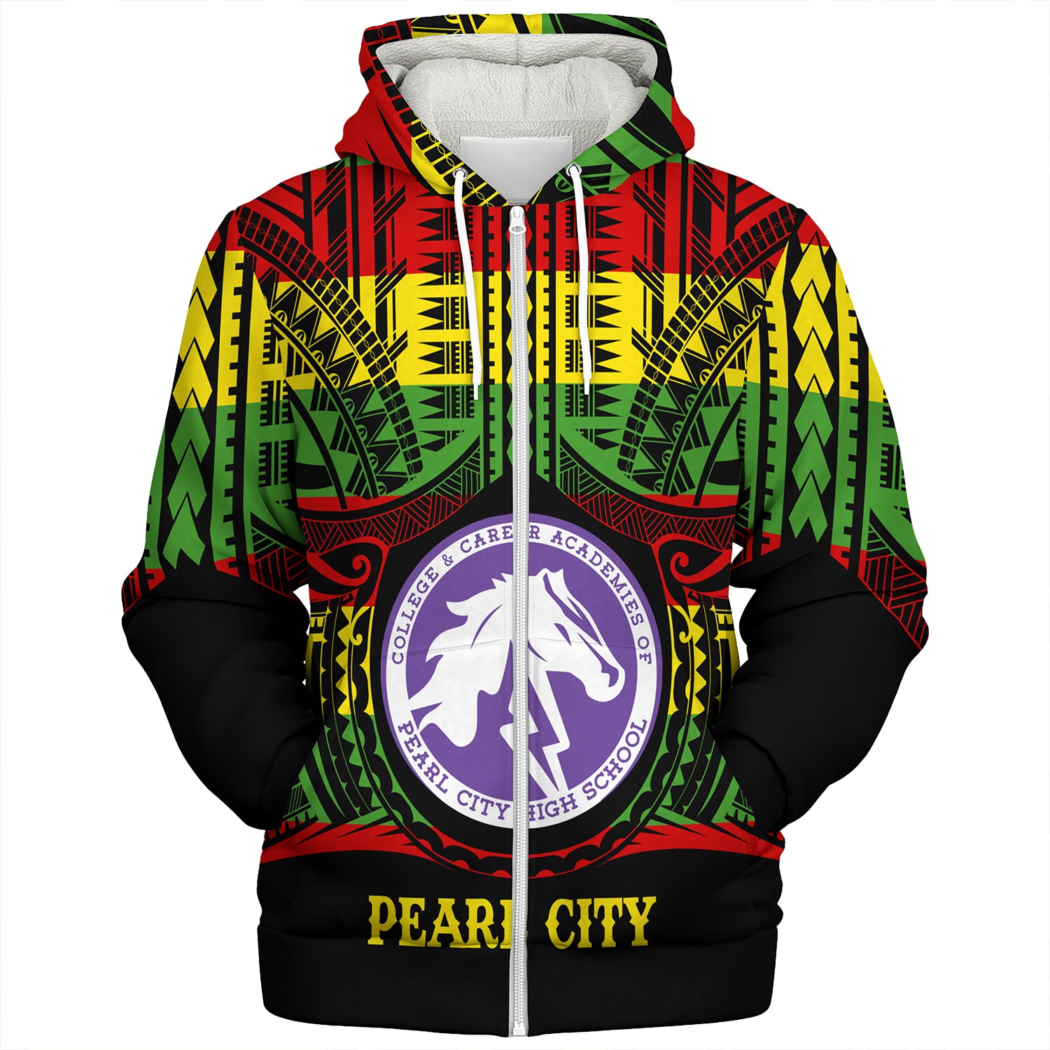 Hawaii Sherpa Hoodie Pearl City High School Reggae Color Polynesian