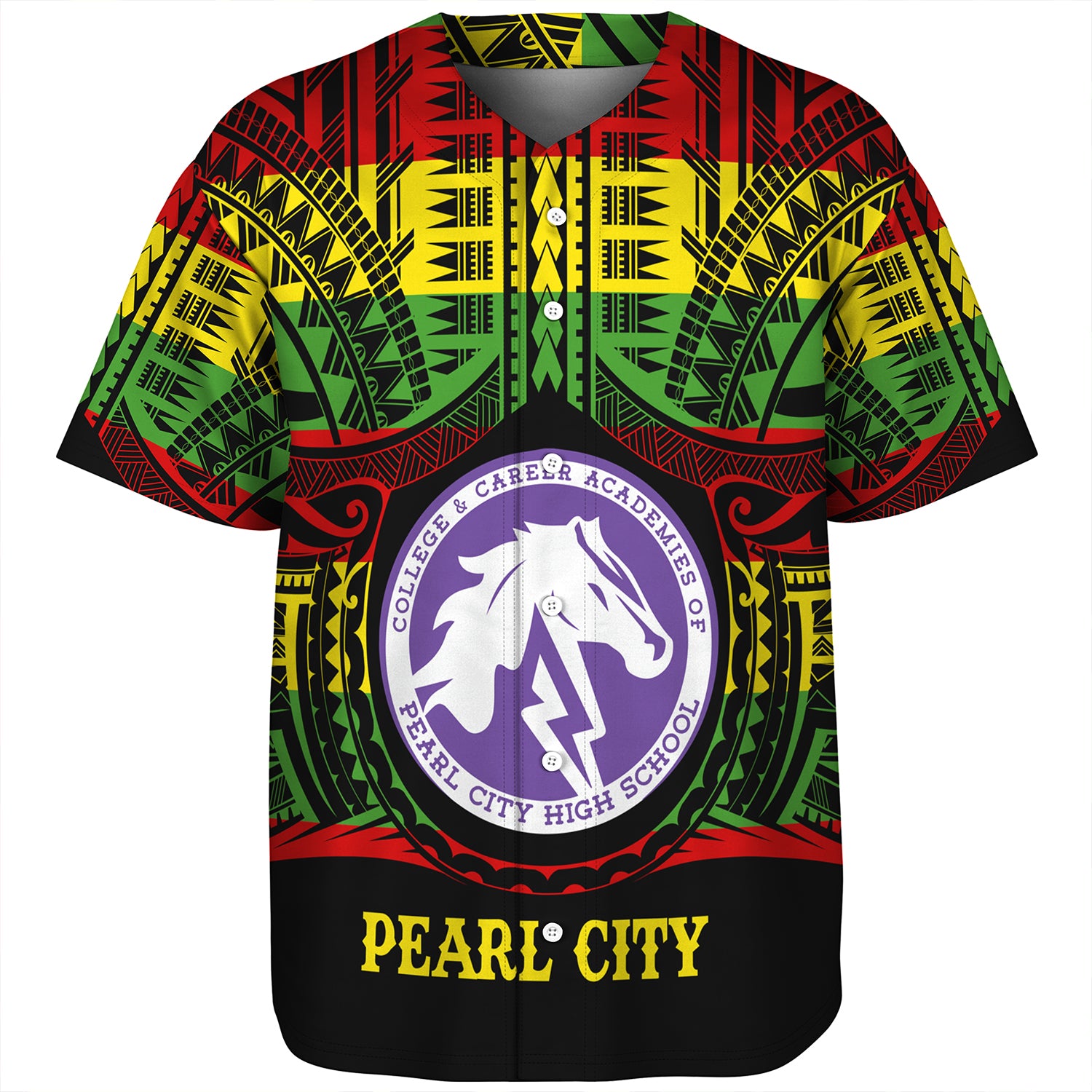 Hawaii Baseball Shirt Pearl City High School Reggae Color Polynesian