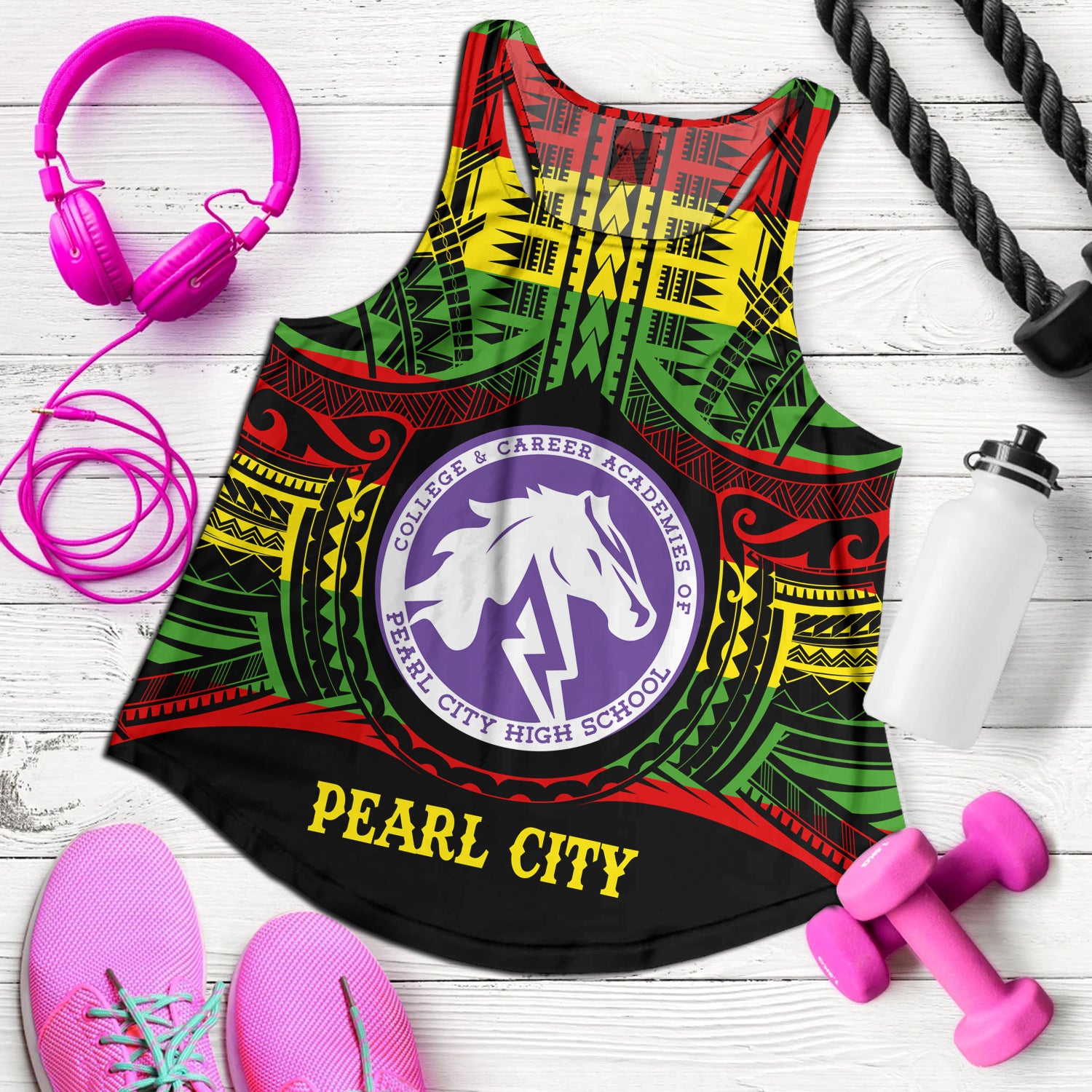 Hawaii Women Tank Pearl City High School Reggae Color Polynesian