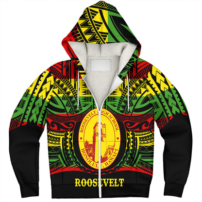 Hawaii Sherpa Hoodie President Theodore Roosevelt High School Reggae Color Polynesian