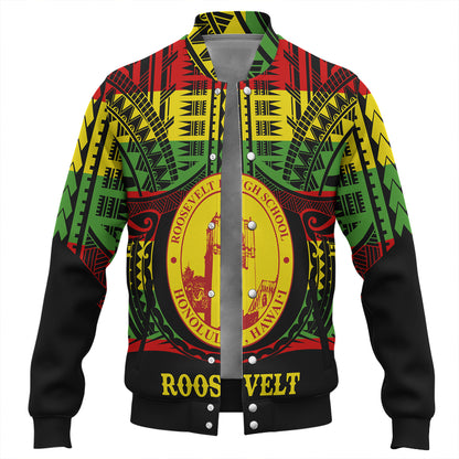 Hawaii Baseball Jacket President Theodore Roosevelt High School Reggae Color Polynesian