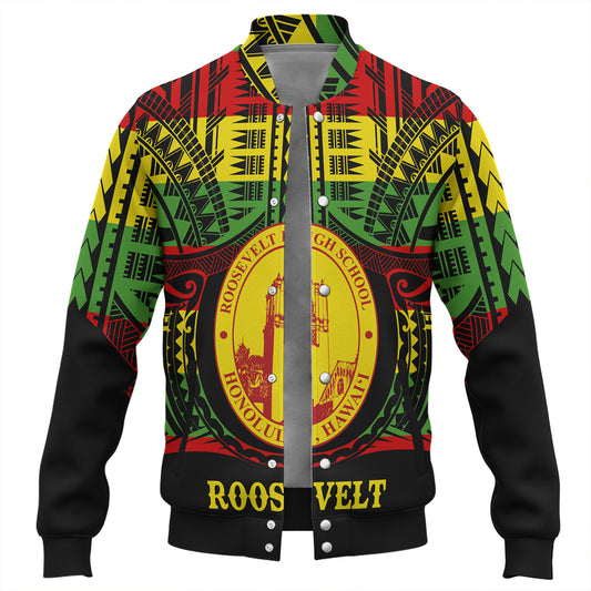 Hawaii Baseball Jacket President Theodore Roosevelt High School Reggae Color Polynesian