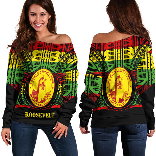 Hawaii Off Shoulder Sweatshirt President Theodore Roosevelt High School Reggae Color Polynesian