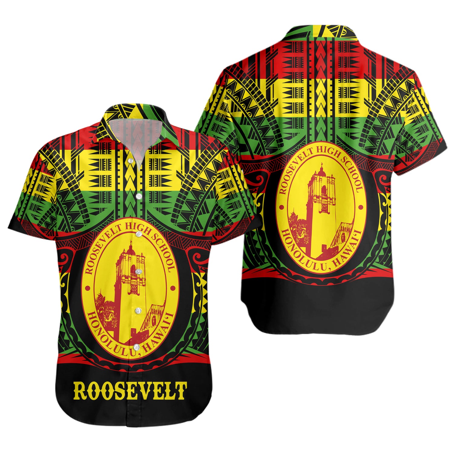 Hawaii Short Sleeve Shirt President Theodore Roosevelt High School Reggae Color Polynesian