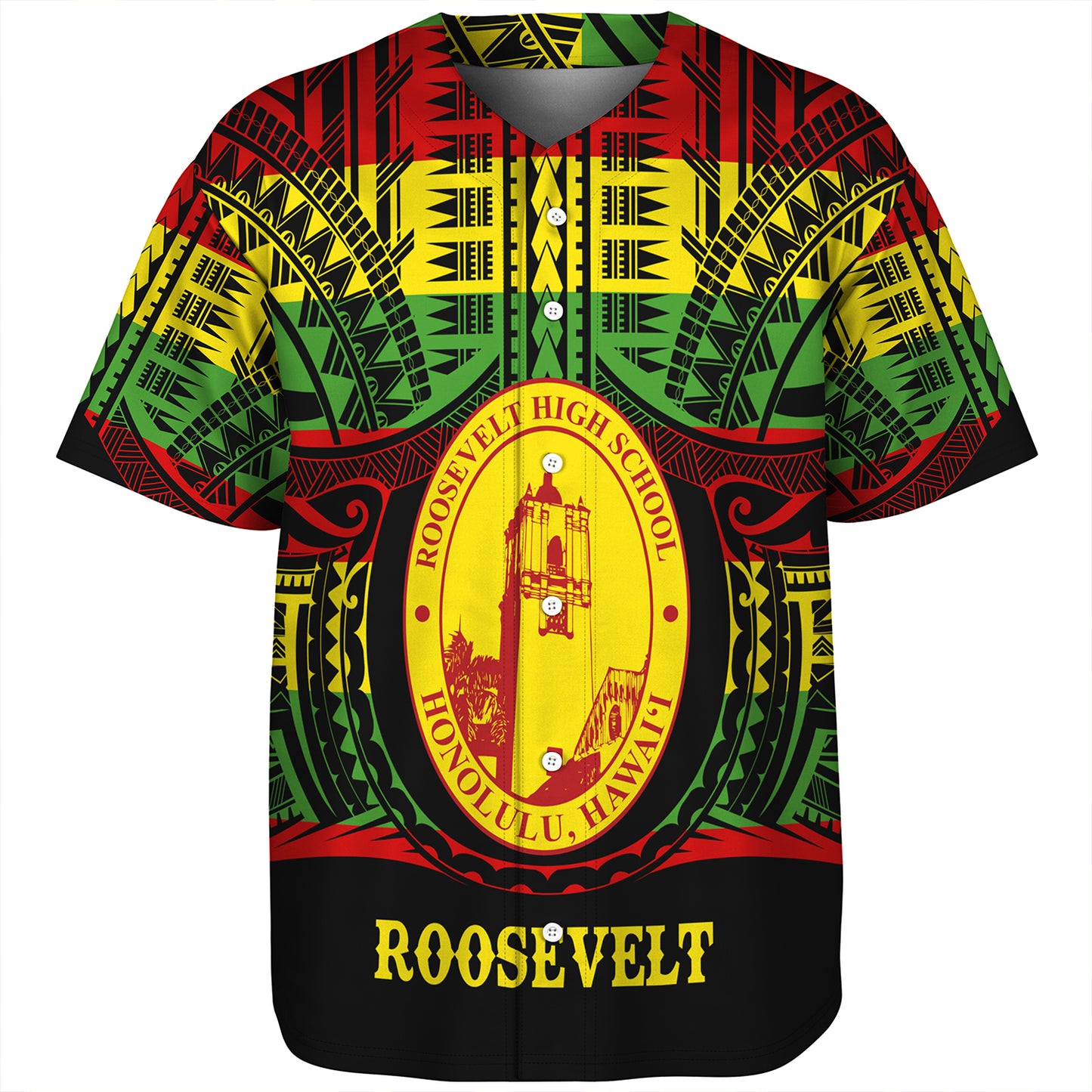 Hawaii Baseball Shirt President Theodore Roosevelt High School Reggae Color Polynesian
