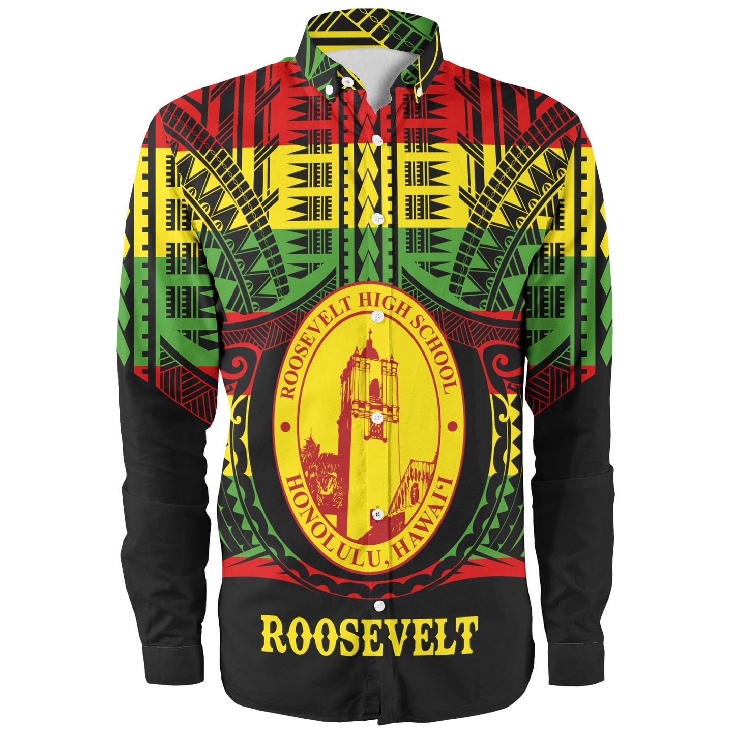 Hawaii Long Sleeve Shirt President Theodore Roosevelt High School Reggae Color Polynesian