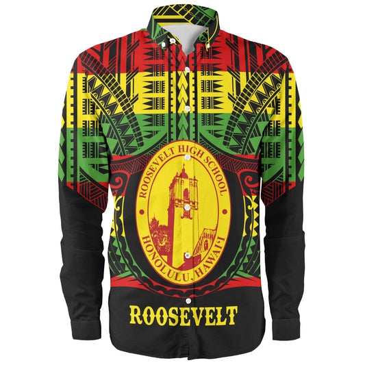 Hawaii Long Sleeve Shirt President Theodore Roosevelt High School Reggae Color Polynesian