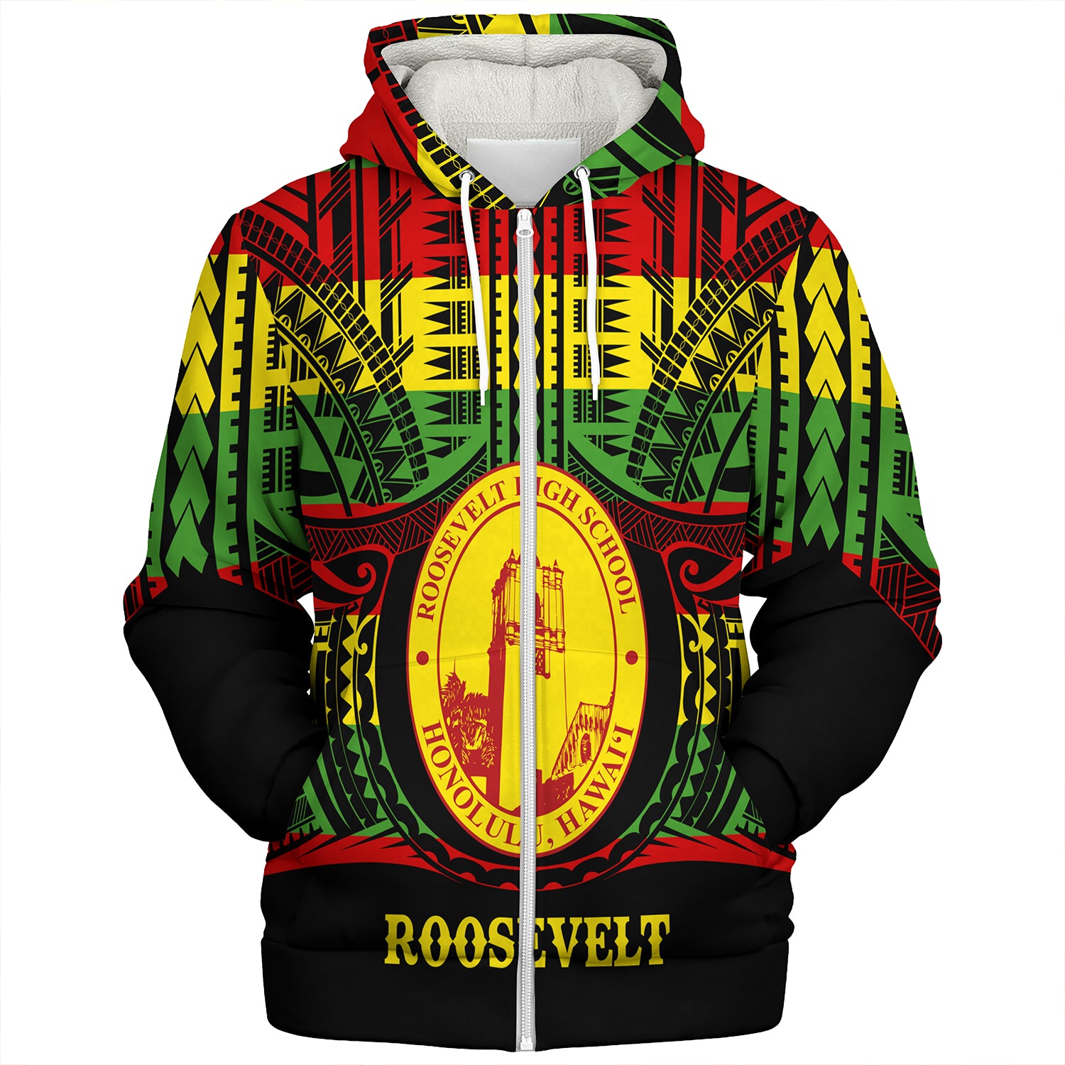 Hawaii Sherpa Hoodie President Theodore Roosevelt High School Reggae Color Polynesian
