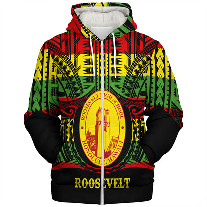Hawaii Sherpa Hoodie President Theodore Roosevelt High School Reggae Color Polynesian