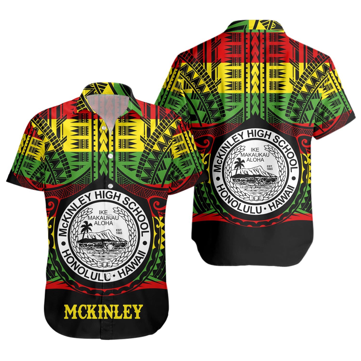 Hawaii Short Sleeve Shirt President William McKinley High School Reggae Color Polynesian
