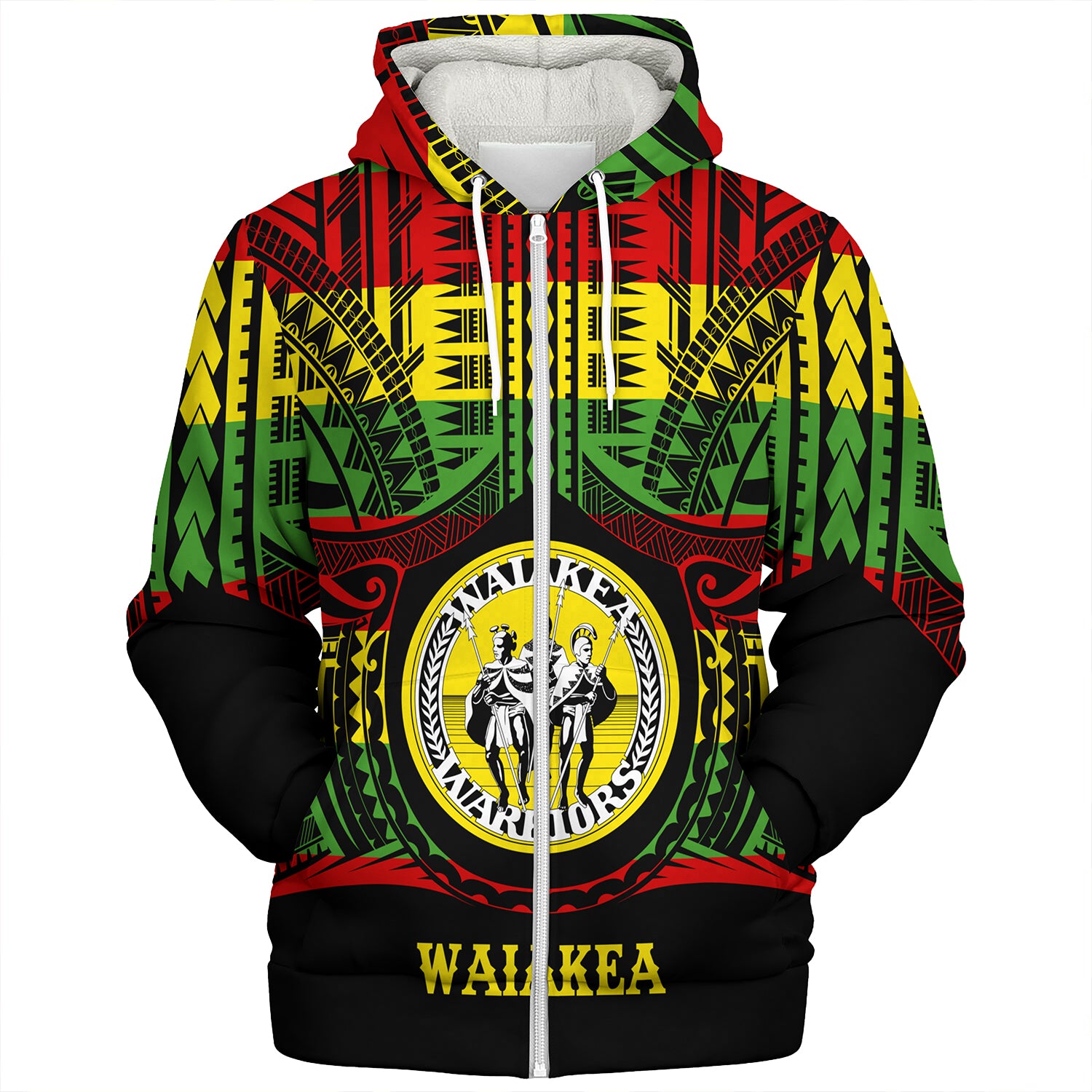 Hawaii Sherpa Hoodie Waiakea High School Reggae Color Polynesian