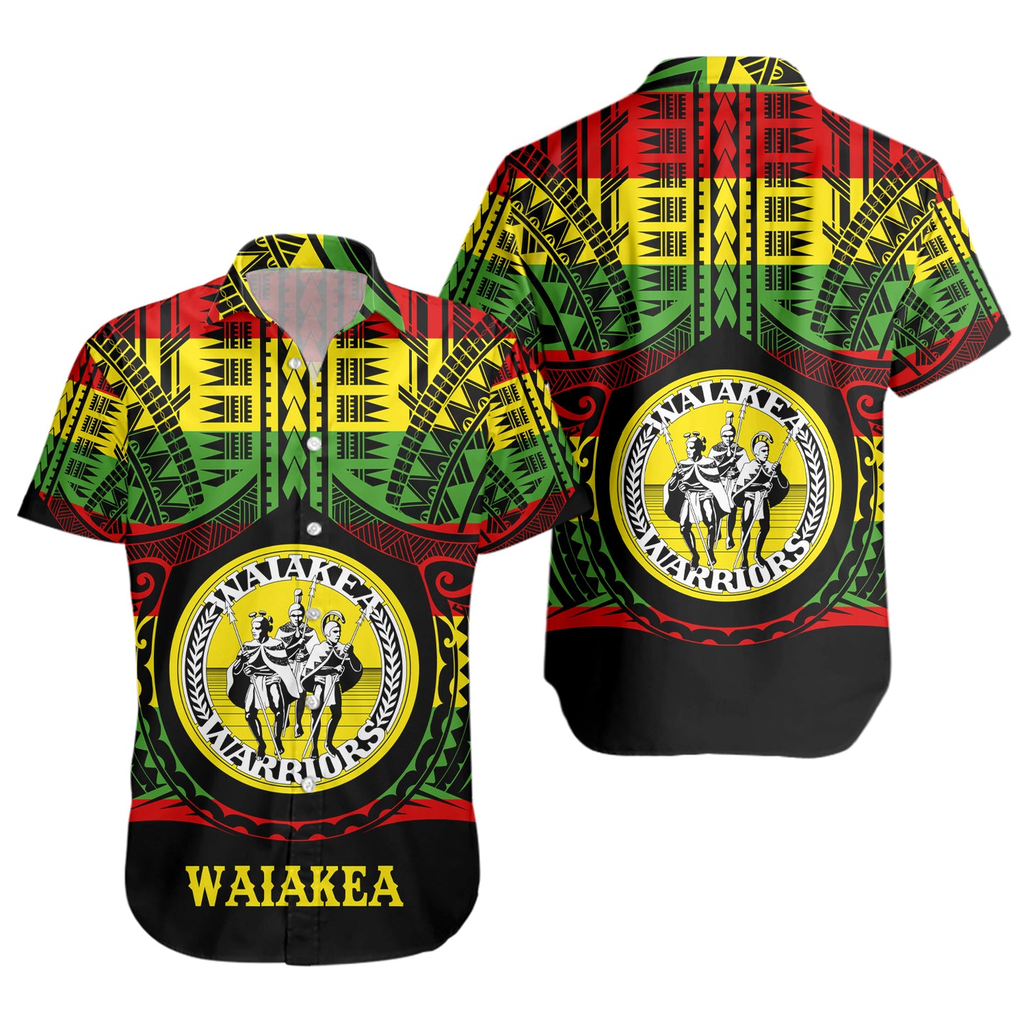 Hawaii Short Sleeve Shirt Waiakea High School Reggae Color Polynesian
