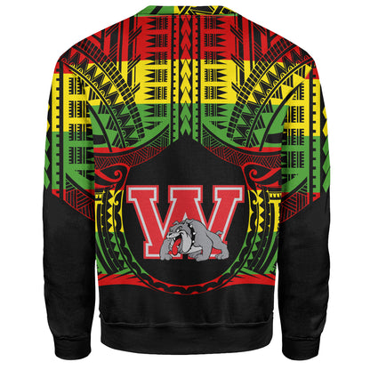 Hawaii Off Shoulder Sweatshirt Waialua High and Intermediate School Reggae Color Polynesian