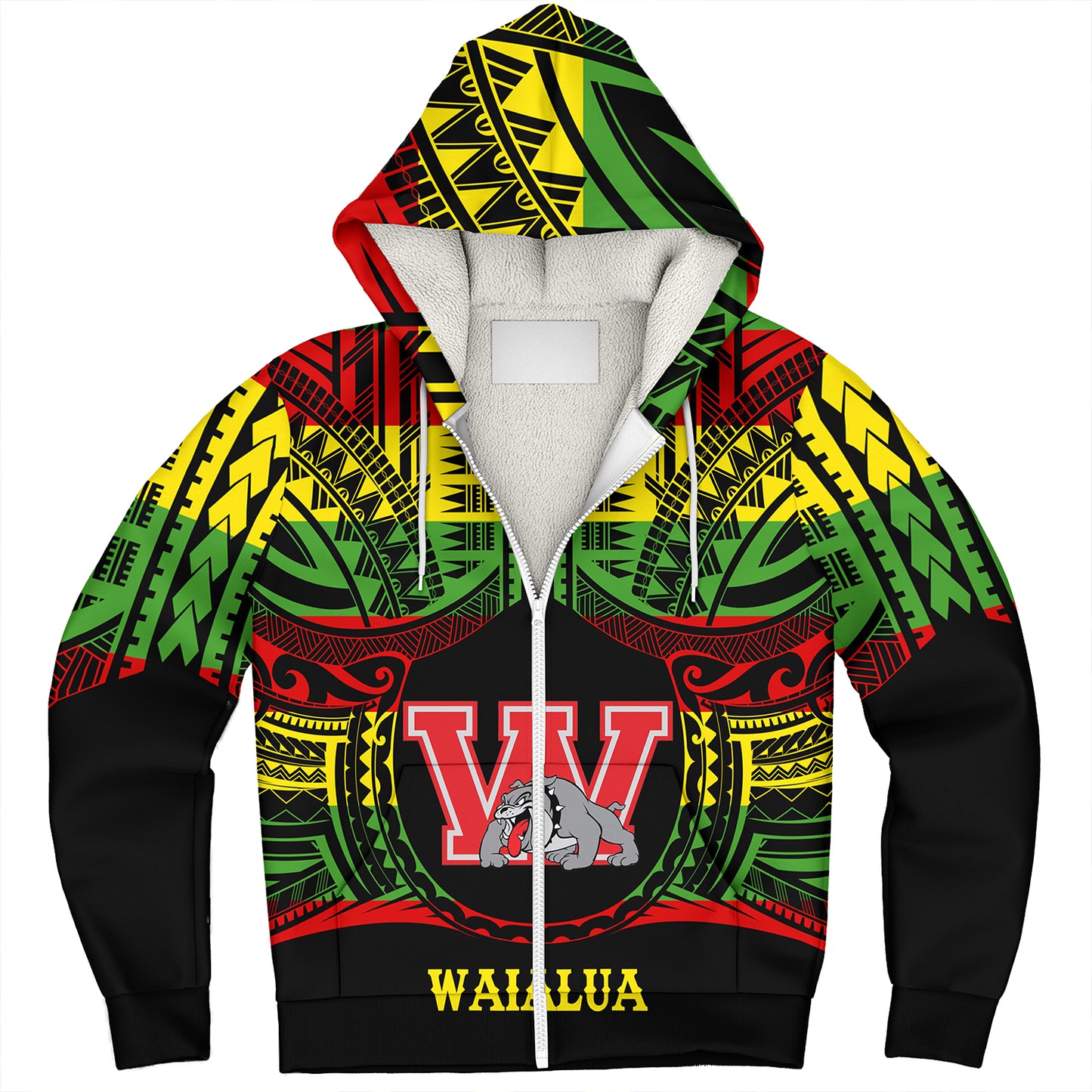 Hawaii Sherpa Hoodie Waialua High and Intermediate School Reggae Color Polynesian