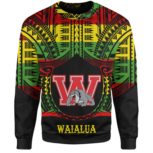 Hawaii Off Shoulder Sweatshirt Waialua High and Intermediate School Reggae Color Polynesian