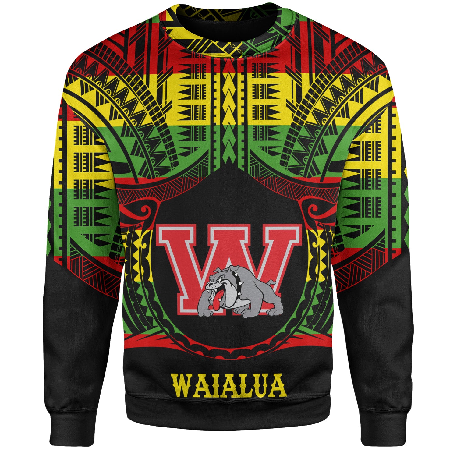 Hawaii Off Shoulder Sweatshirt Waialua High and Intermediate School Reggae Color Polynesian