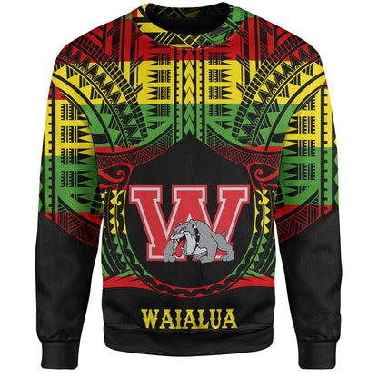 Hawaii Off Shoulder Sweatshirt Waialua High and Intermediate School Reggae Color Polynesian