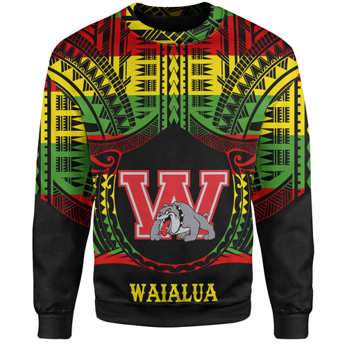 Hawaii Off Shoulder Sweatshirt Waialua High and Intermediate School Reggae Color Polynesian