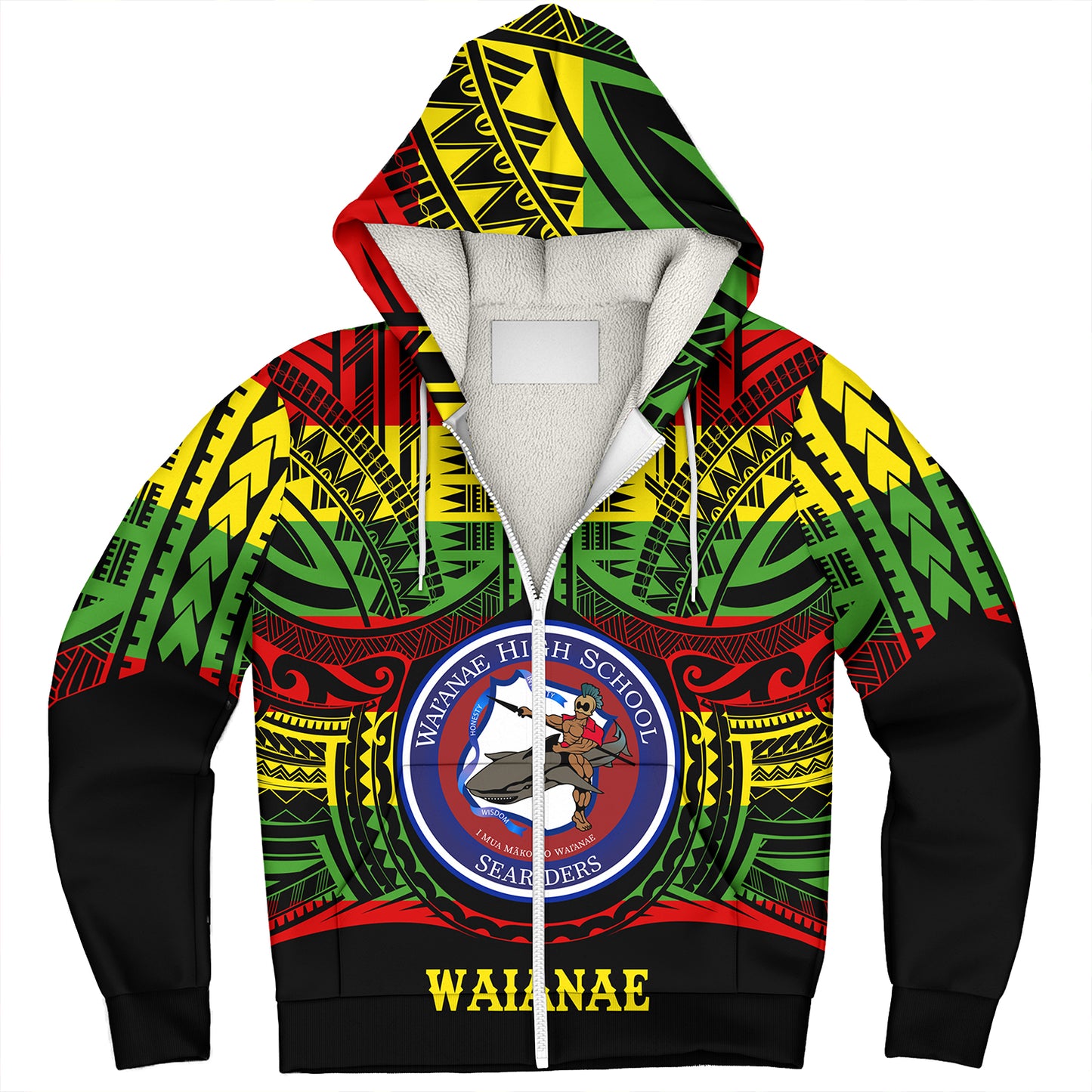 Hawaii Sherpa Hoodie Waianae High School Reggae Color Polynesian