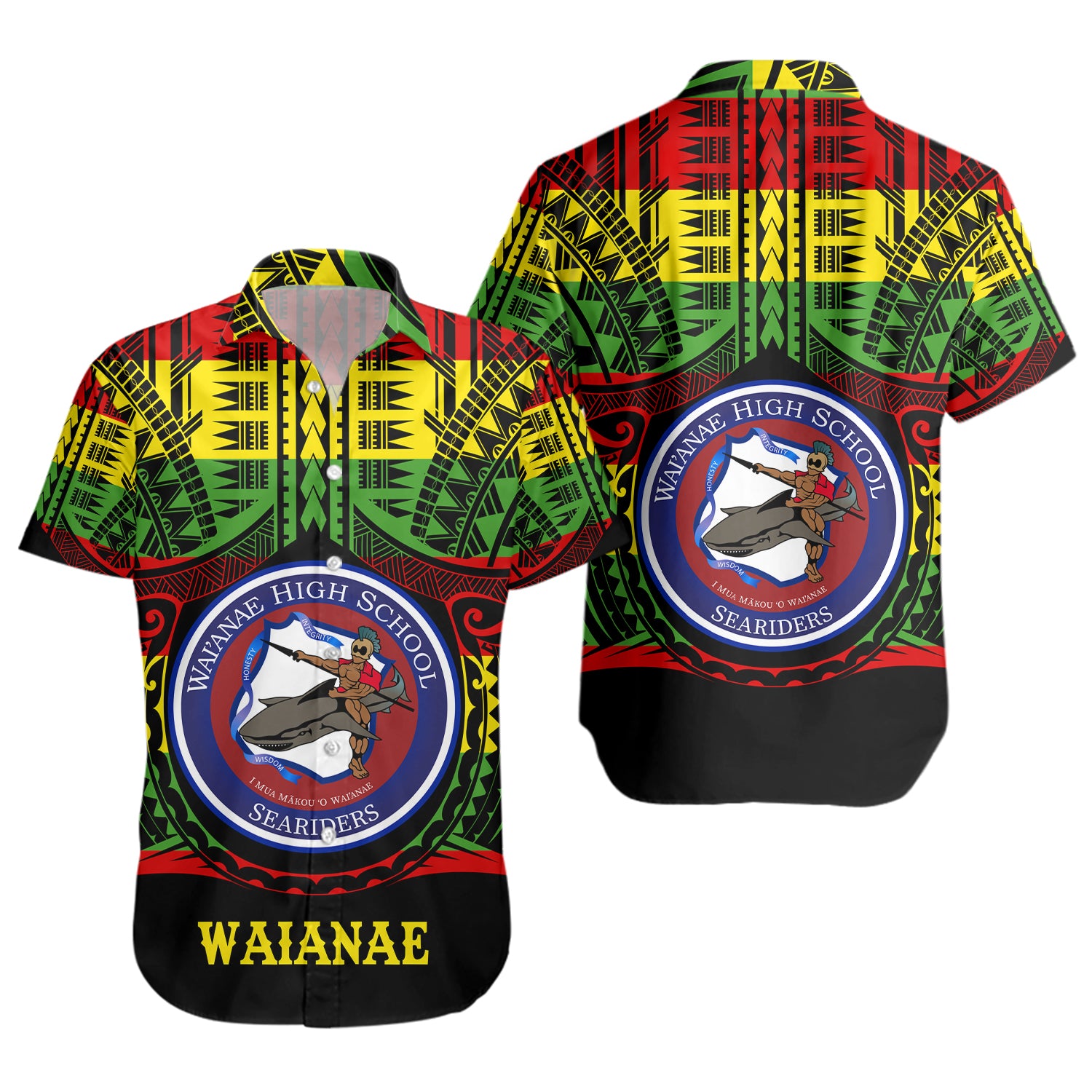 Hawaii Short Sleeve Shirt Waianae High School Reggae Color Polynesian
