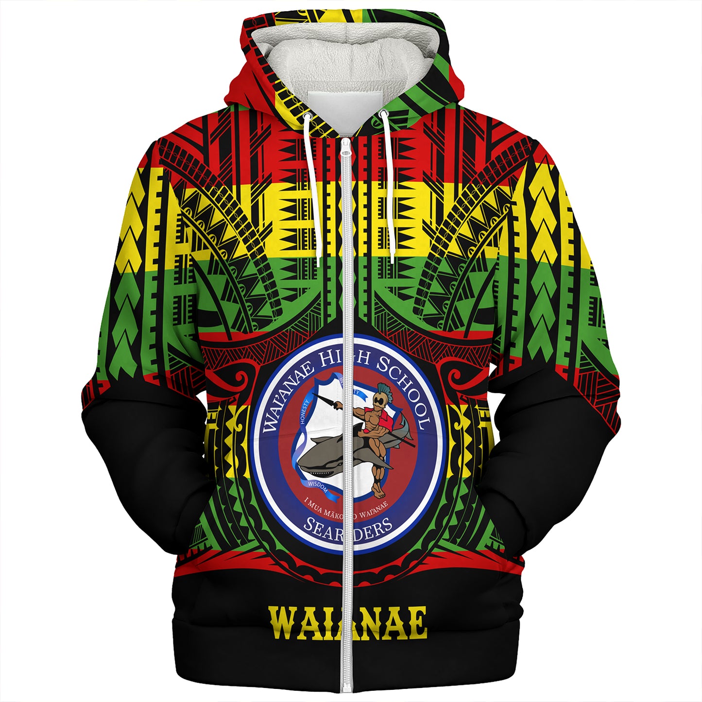 Hawaii Sherpa Hoodie Waianae High School Reggae Color Polynesian