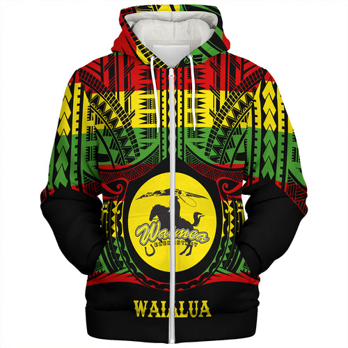 Hawaii Sherpa Hoodie Waimea Elementary School Reggae Color Polynesian