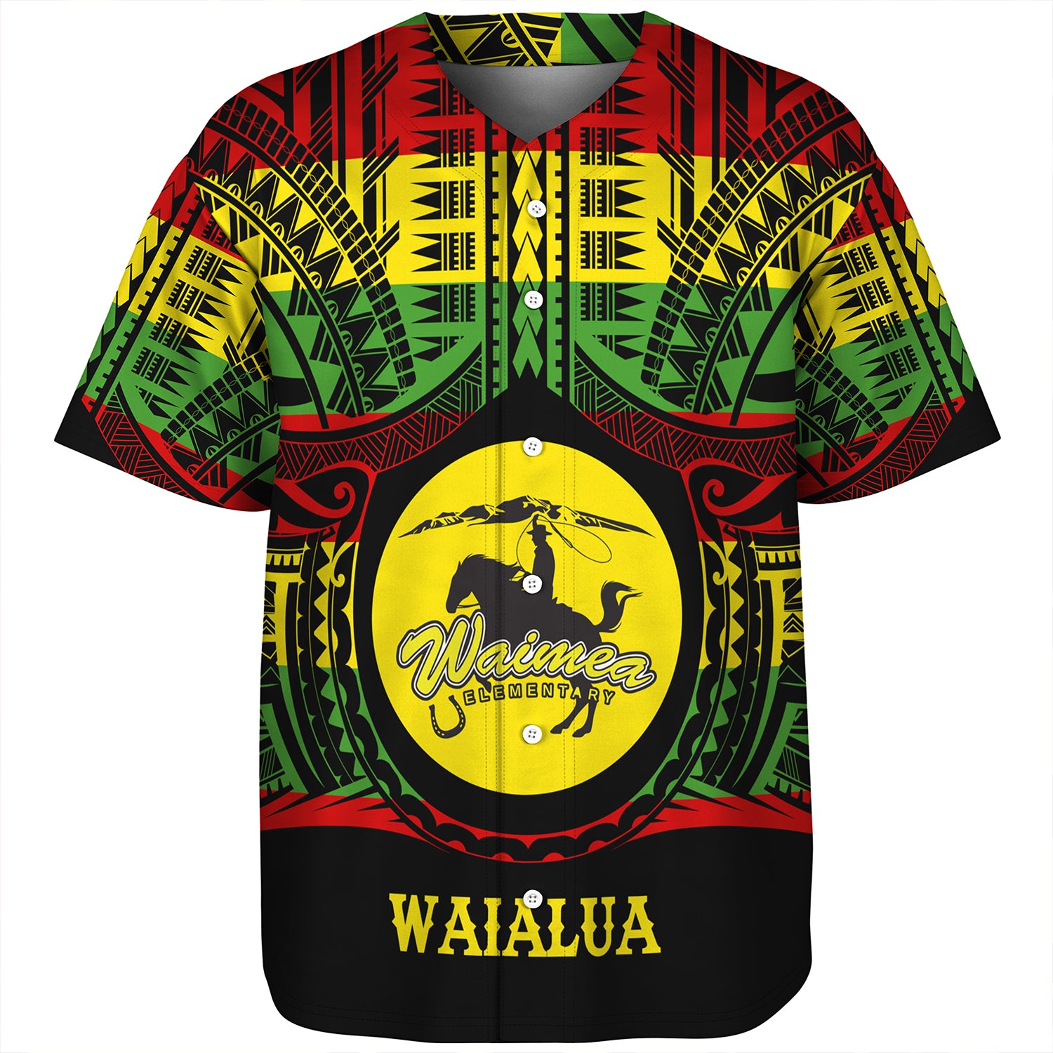 Hawaii Baseball Shirt Waimea Elementary School Reggae Color Polynesian
