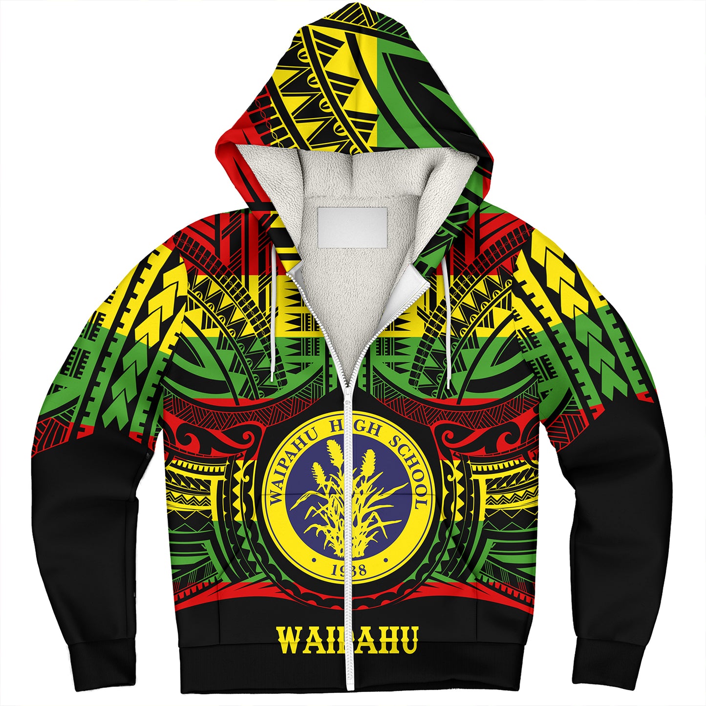 Hawaii Sherpa Hoodie Waipahu High School Reggae Color Polynesian