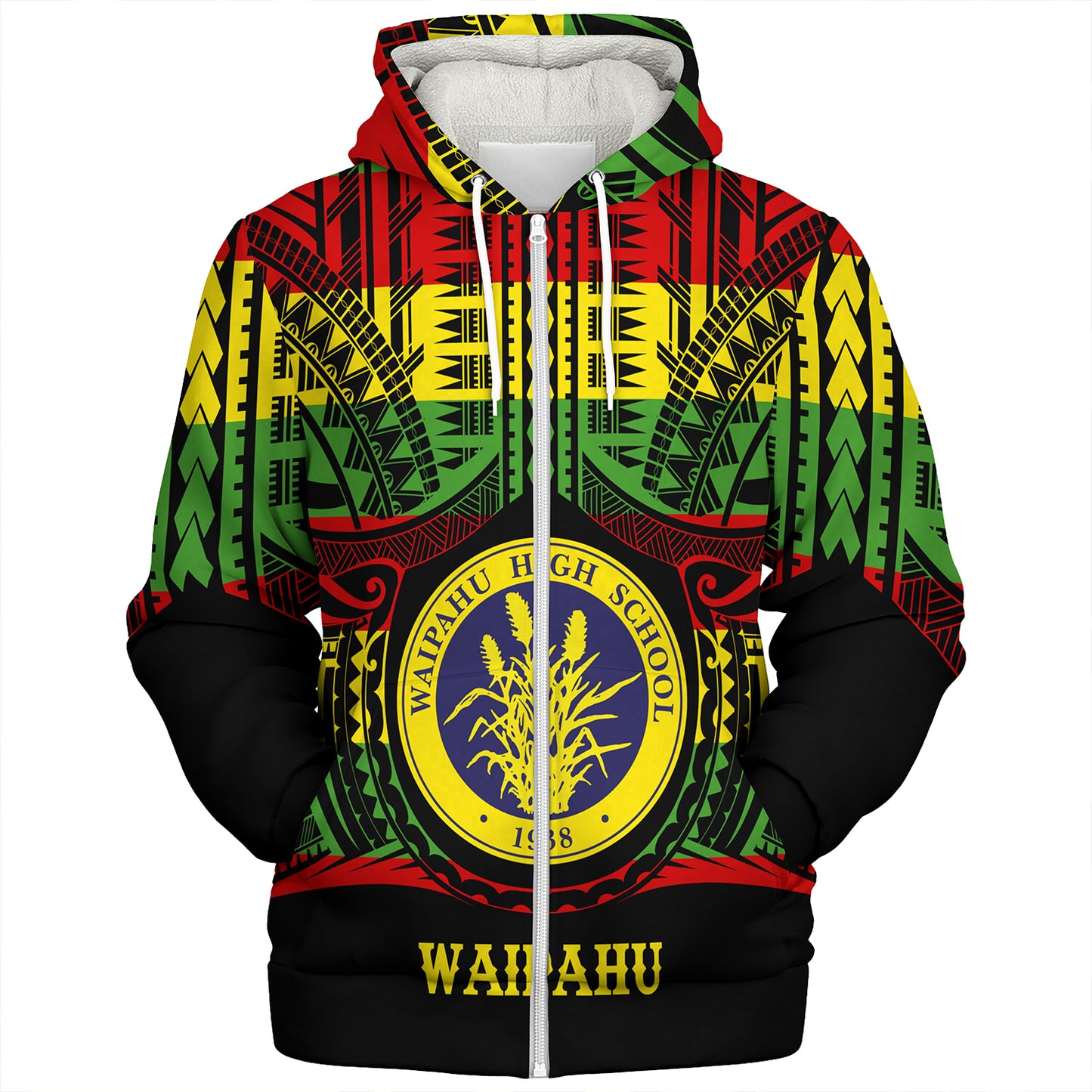 Hawaii Sherpa Hoodie Waipahu High School Reggae Color Polynesian