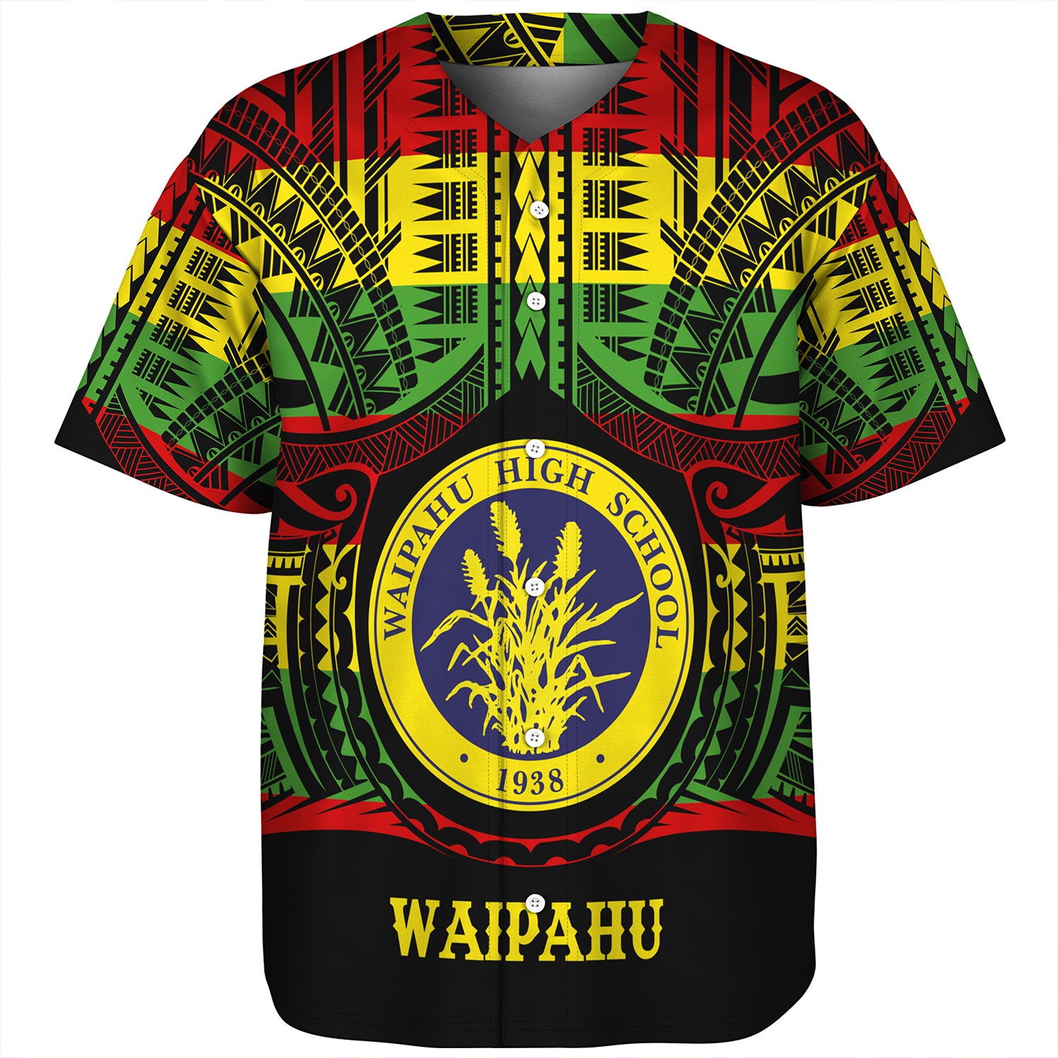 Hawaii Baseball Shirt Waipahu High School Reggae Color Polynesian