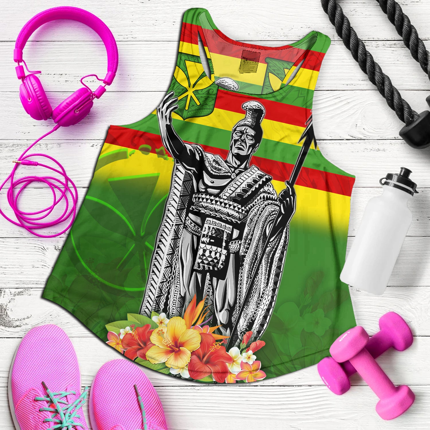 Hawaii Women Tank Hawaii King With Flag Color With Traditional Patterns ...